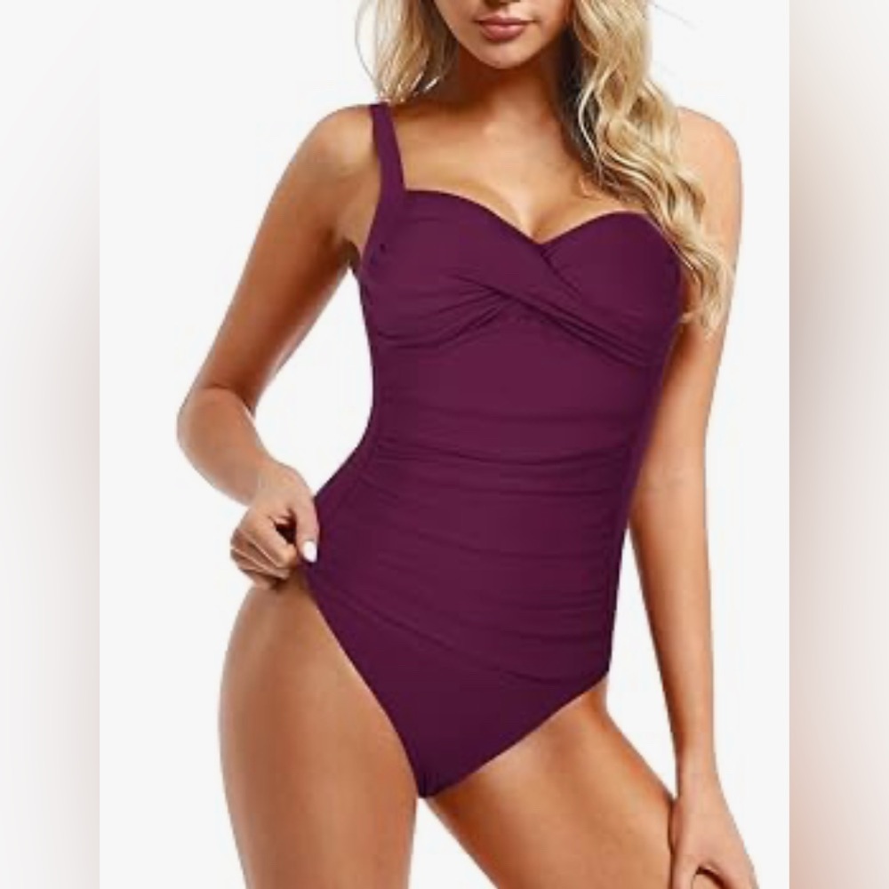 Hilor Women's One Piece Swimsuits, Twist Front Tummy Control Retro Size 6